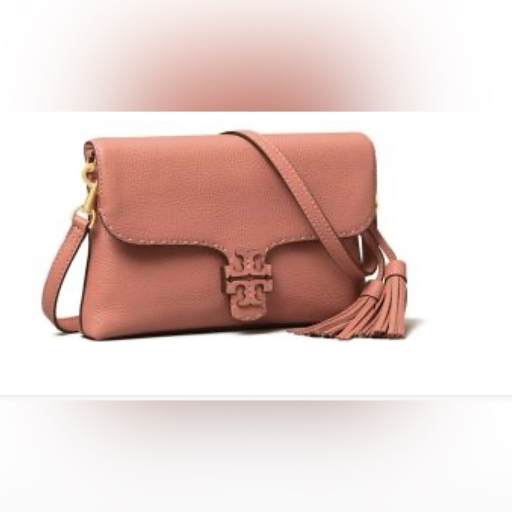 Tory Burch Leather McGraw fold-over crossbody / Pink Magnolia